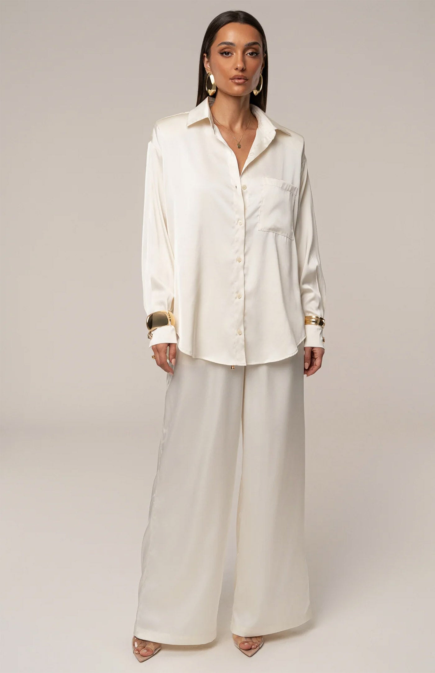 Ivory Empire | Tailored Satin Button-Down Co-Ord