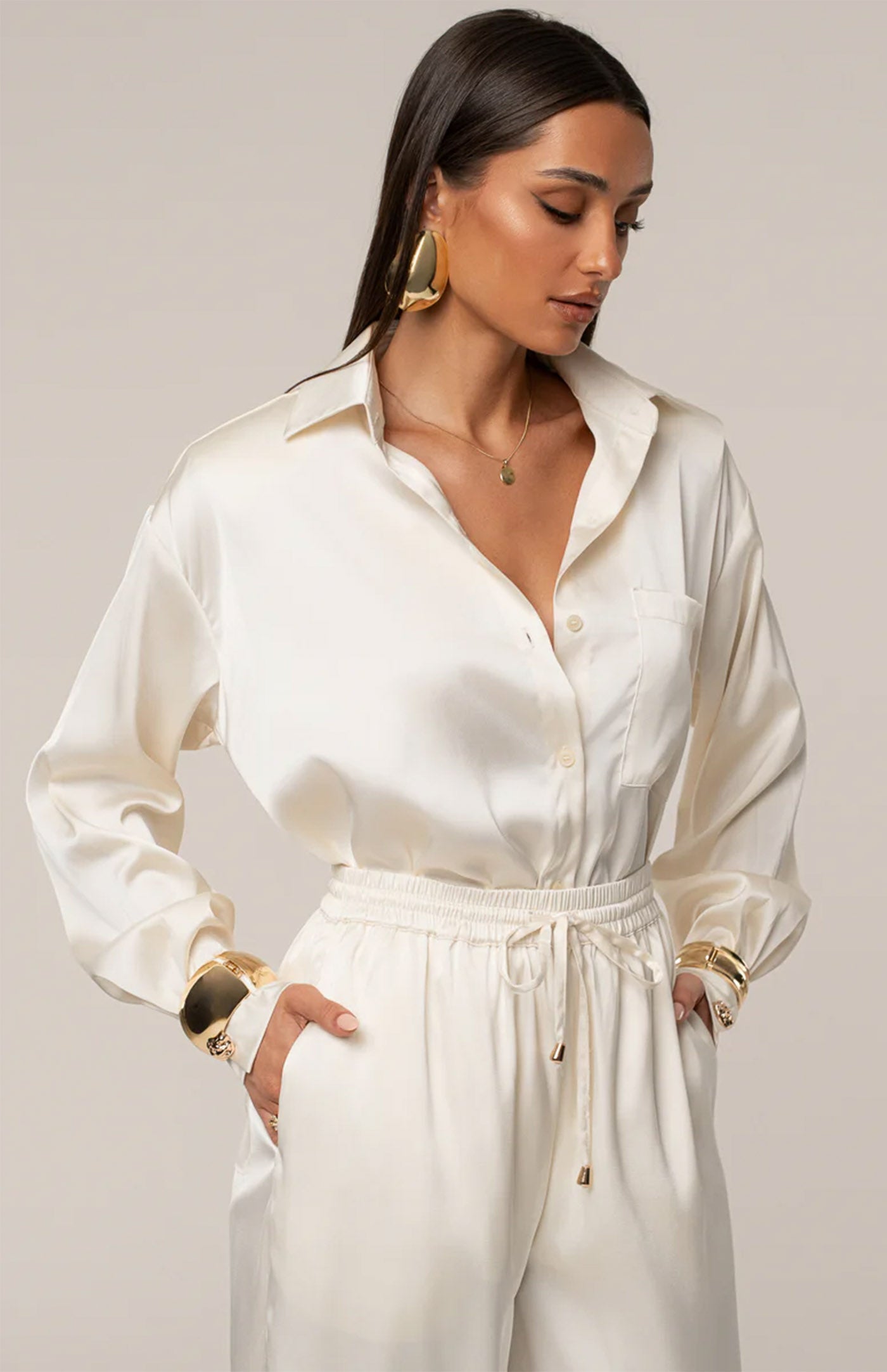 Ivory Empire | Tailored Satin Button-Down Co-Ord