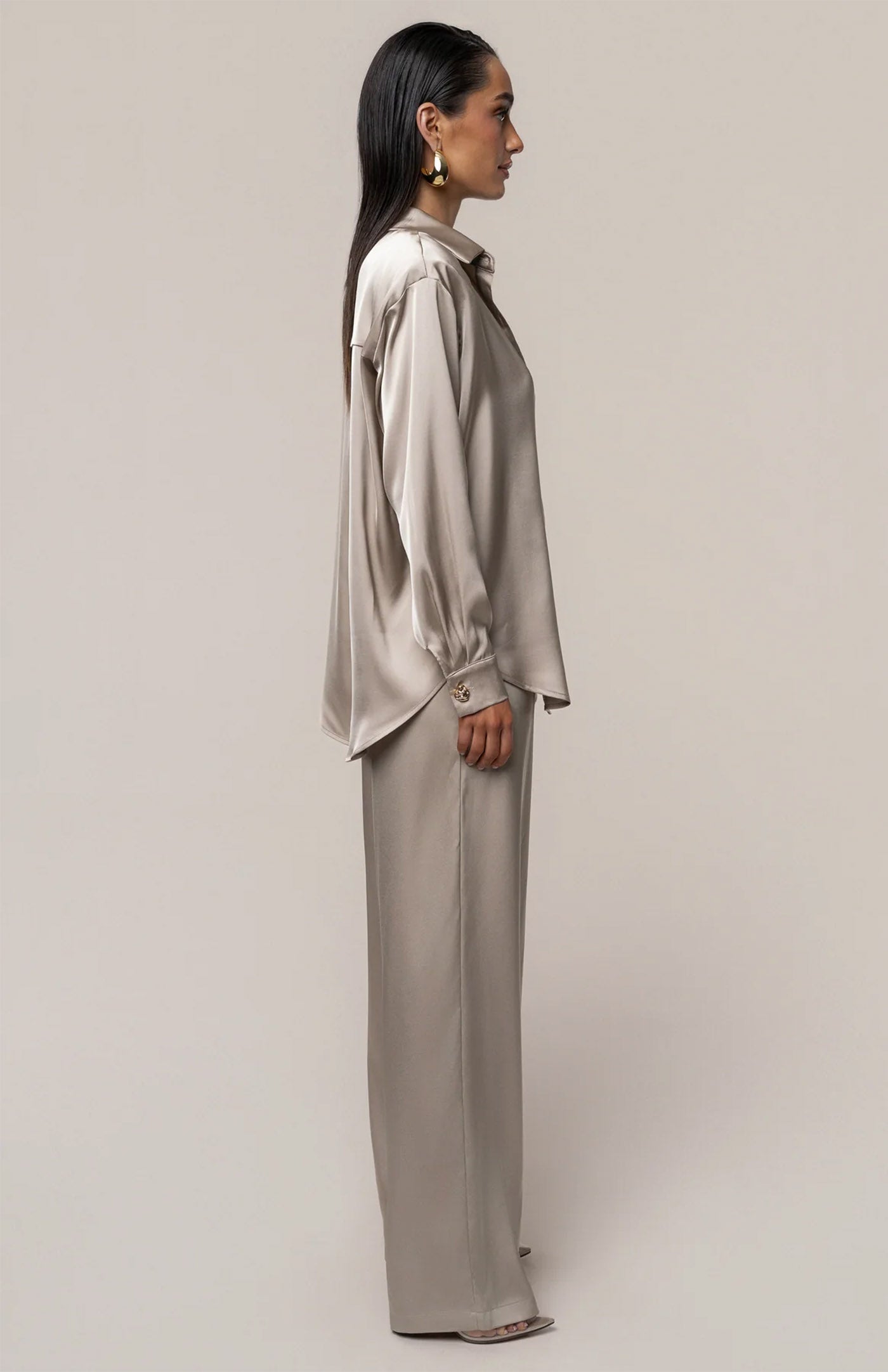 Champagne Dynasty | Tailored Satin Button-Down Co-Ord