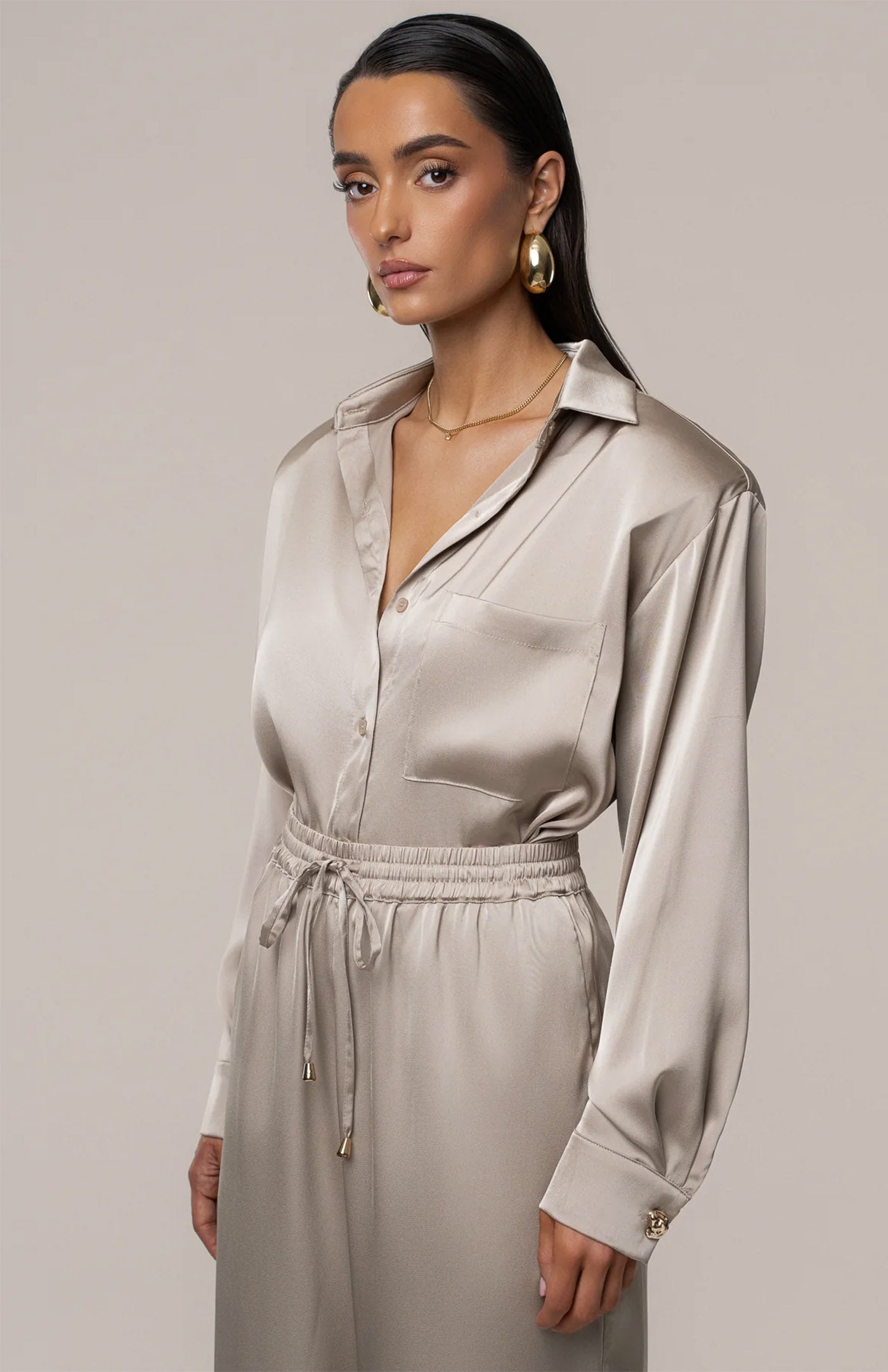 Champagne Dynasty | Tailored Satin Button-Down Co-Ord