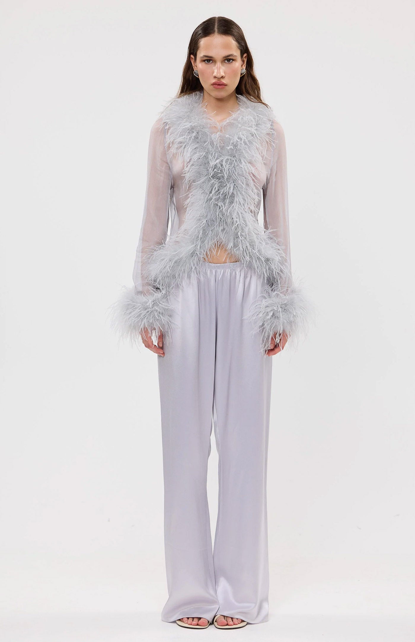 The Gaga Sheer Feather Lavender Blouse | Ostrich Feather Top