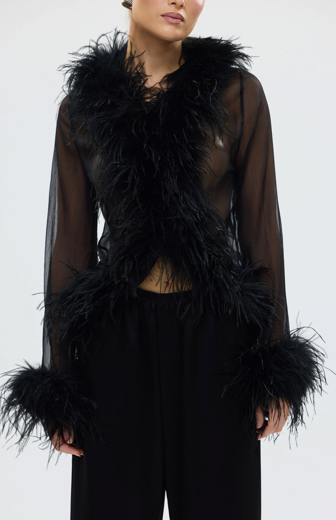 The Gaga Sheer Feather Black | Ostrich Feather Top