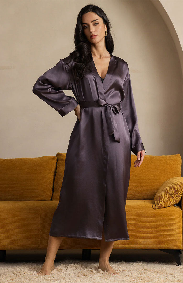 Galaxy Affair | Grey-Purple Satin Wrap Robe