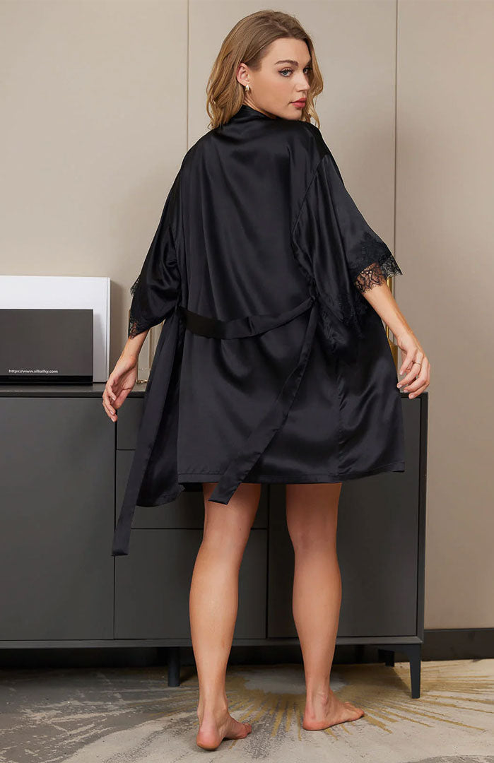 Black Lacey Hearts Luxe Satin Robe Set