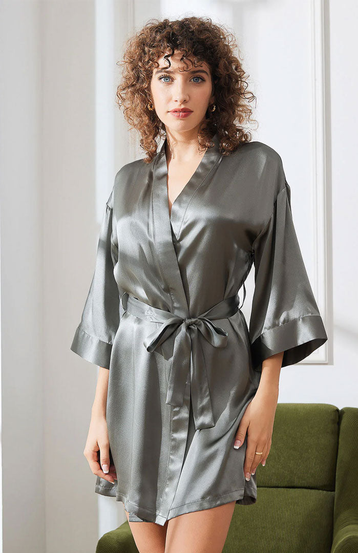 Grey's anatomy | Grey Romantic Short  Satin Robe for Women