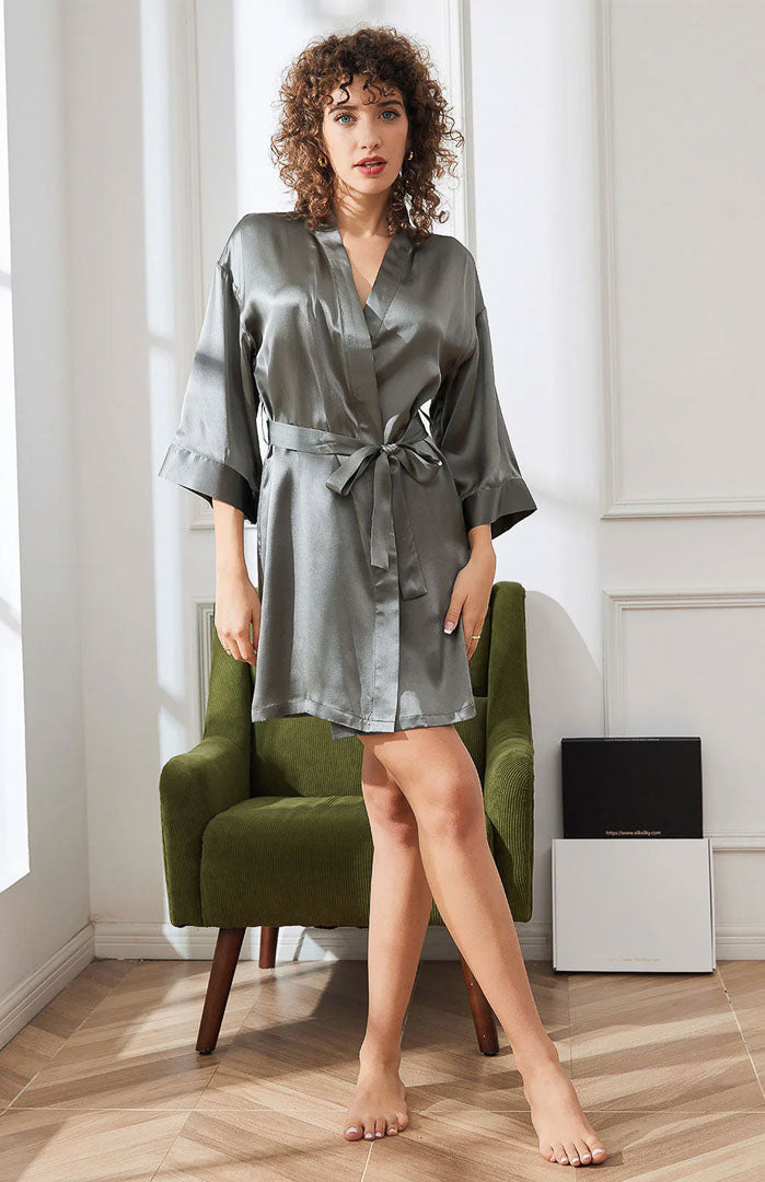 Grey's anatomy | Grey Romantic Short  Satin Robe for Women