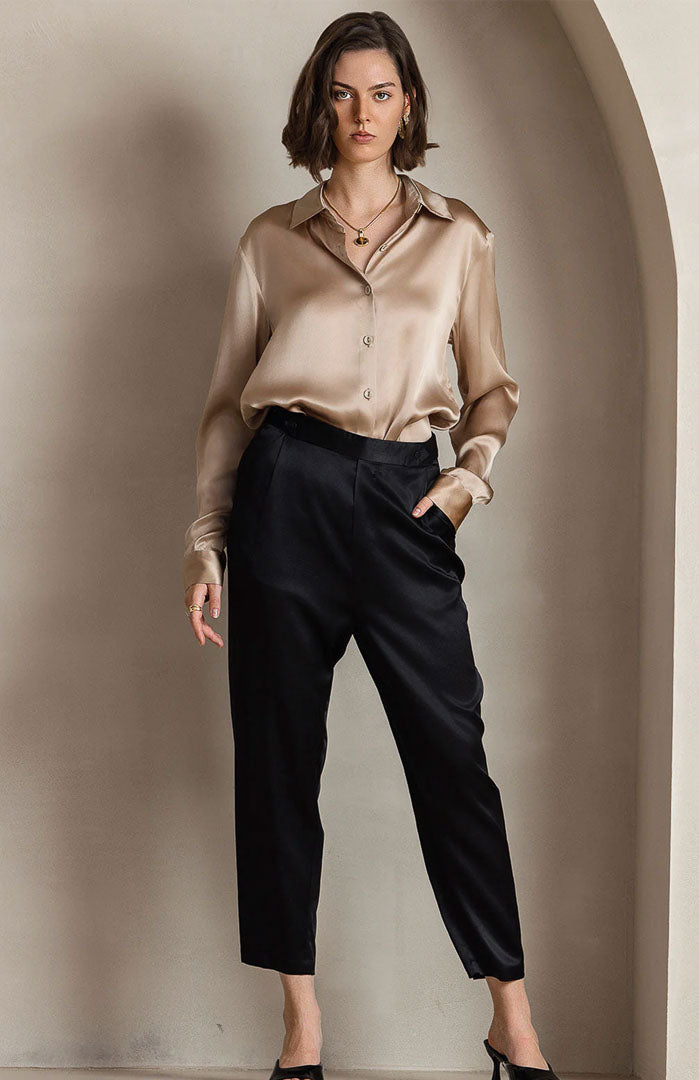 Golden Glimmer | Classic Satin Shirt