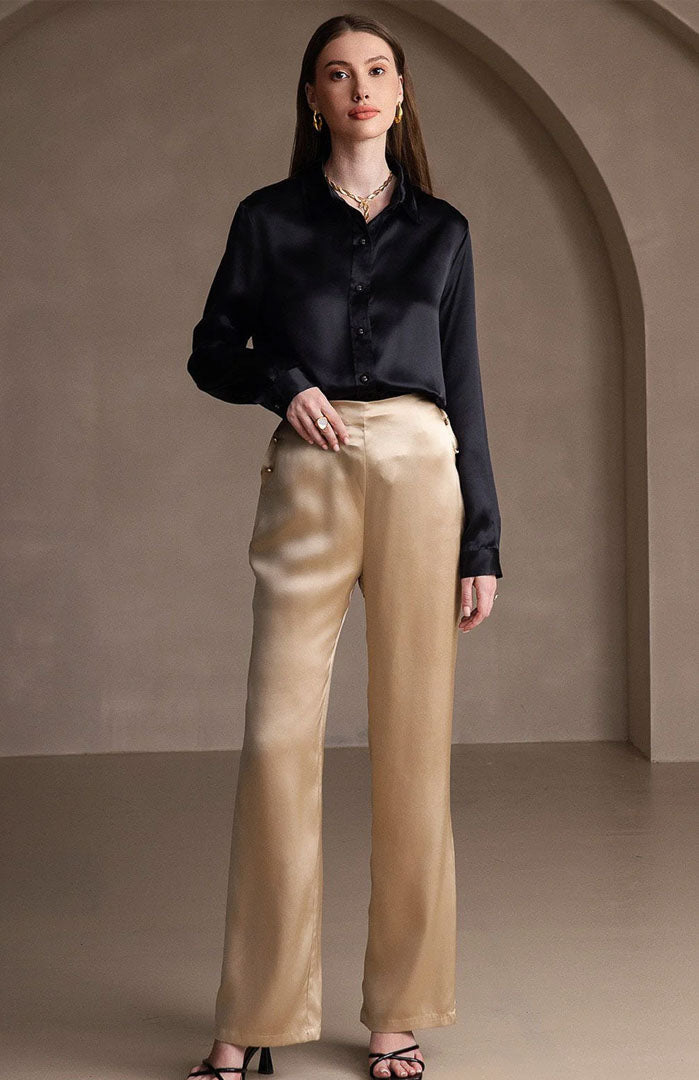 Lunar | Classic Black Satin Shirt