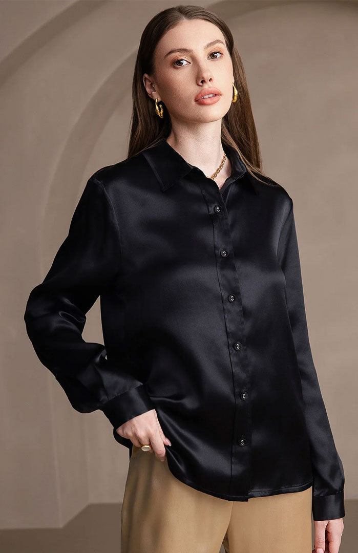 Lunar | Classic Black Satin Shirt