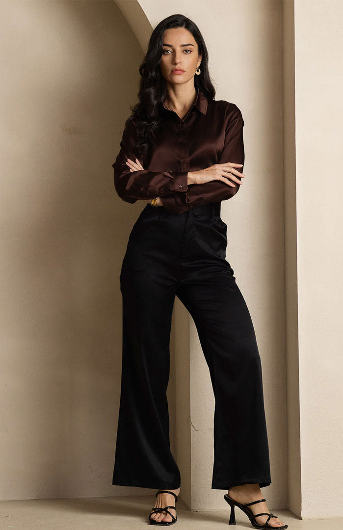Coffee Brown | Classic Satin Shirt