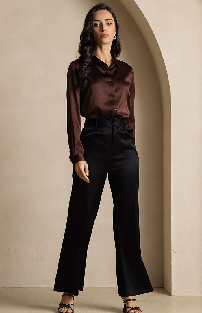 Coffee Brown | Classic Satin Shirt