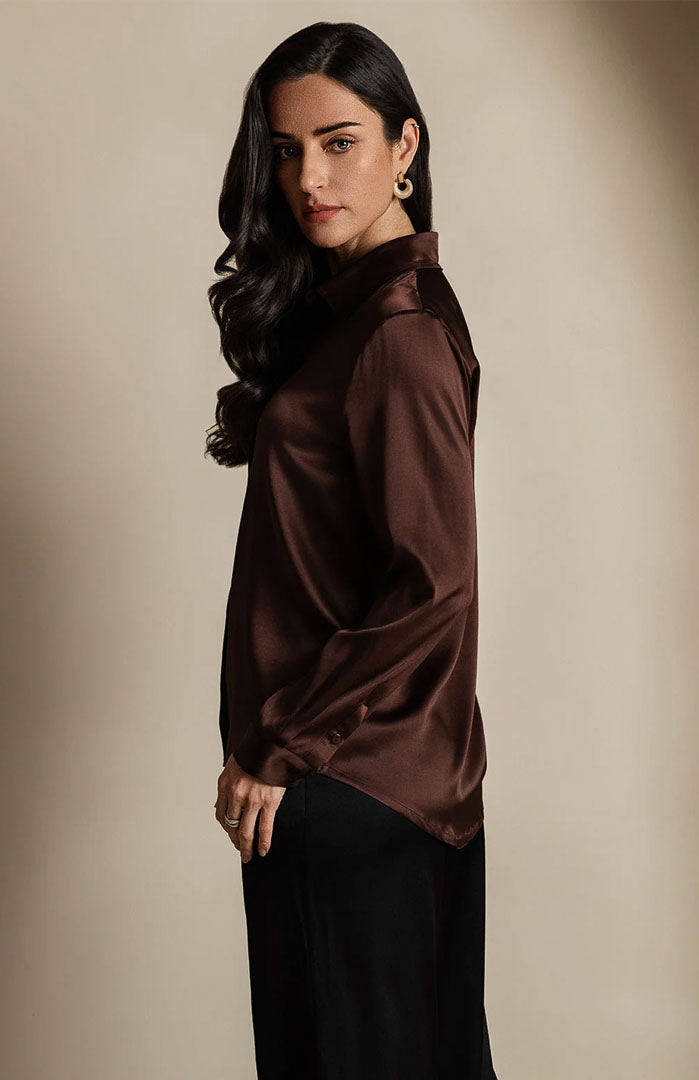 Coffee Brown | Classic Satin Shirt