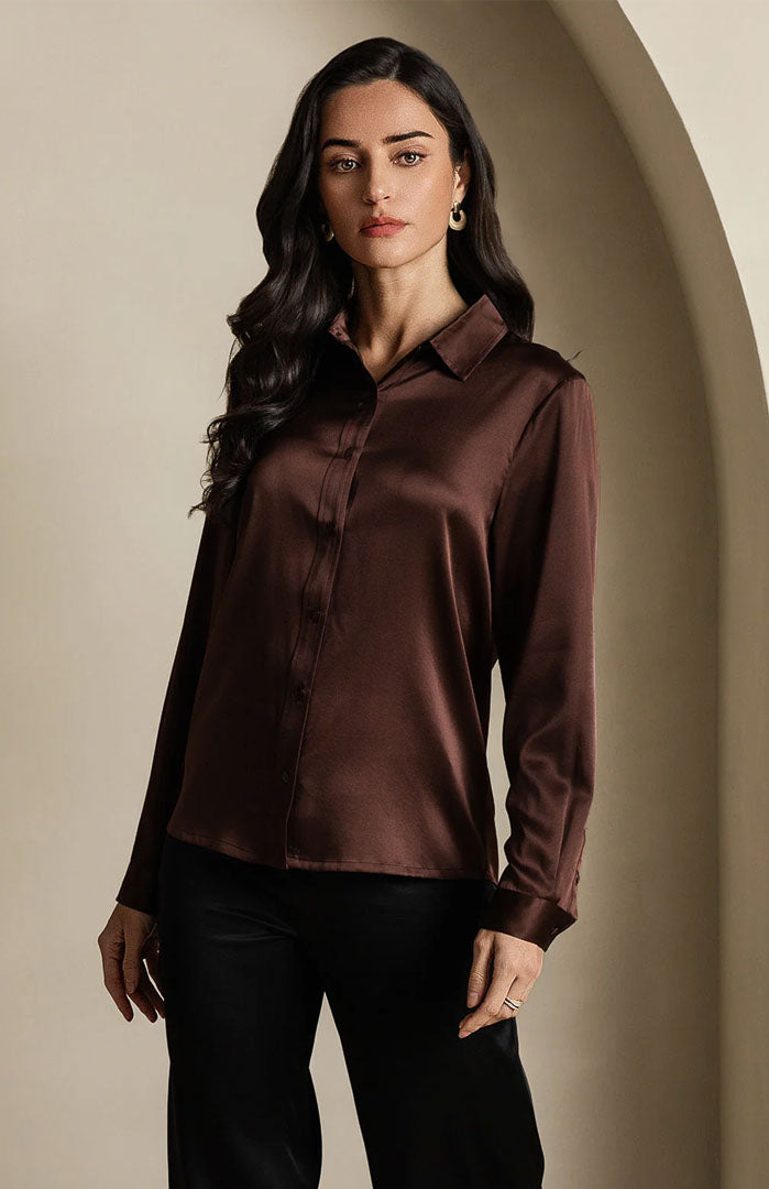 Coffee Brown | Classic Satin Shirt