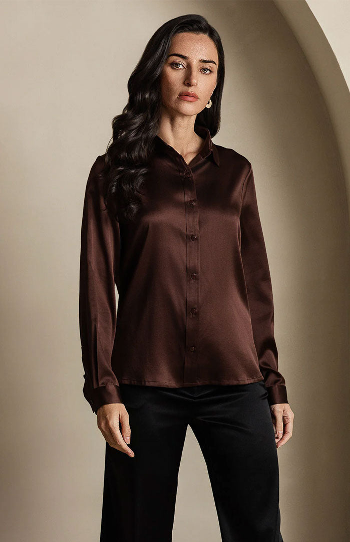 Coffee Brown | Classic Satin Shirt