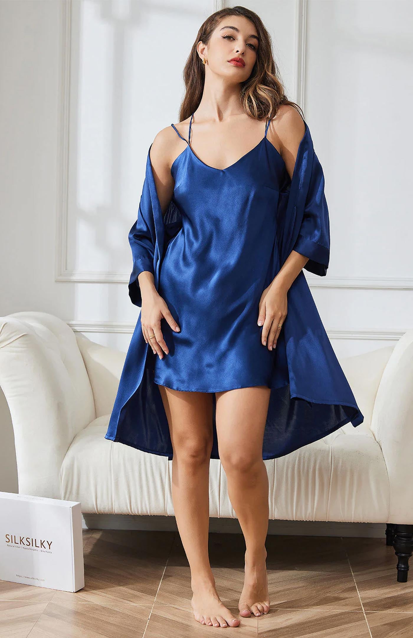 Navy Elegance Duo | 2-Piece Satin Loungewear Set