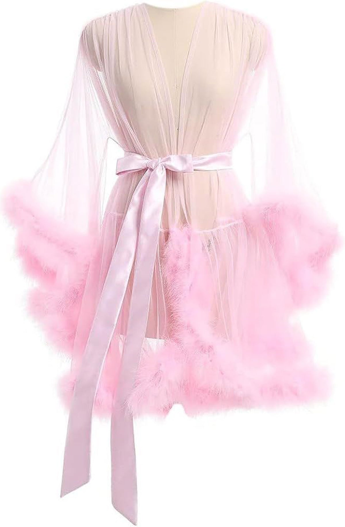 Fantasy Princess – Pink Fur-Trim Sheer Robe for Women