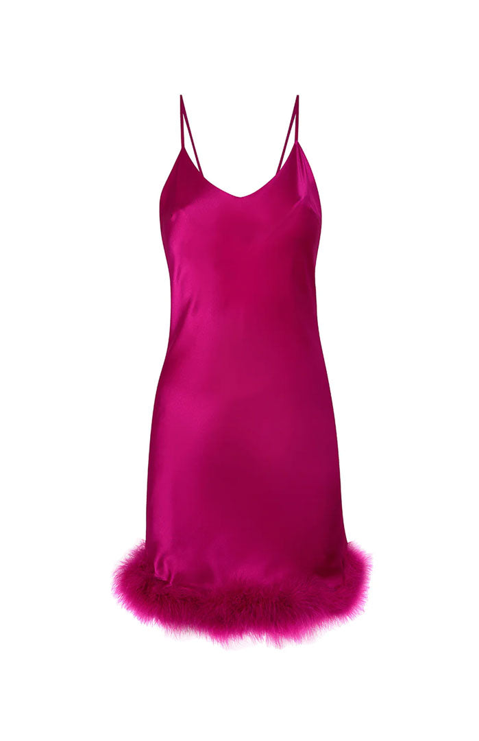 Pink Vice – Feather-Trim Satin Slip Dress for Women