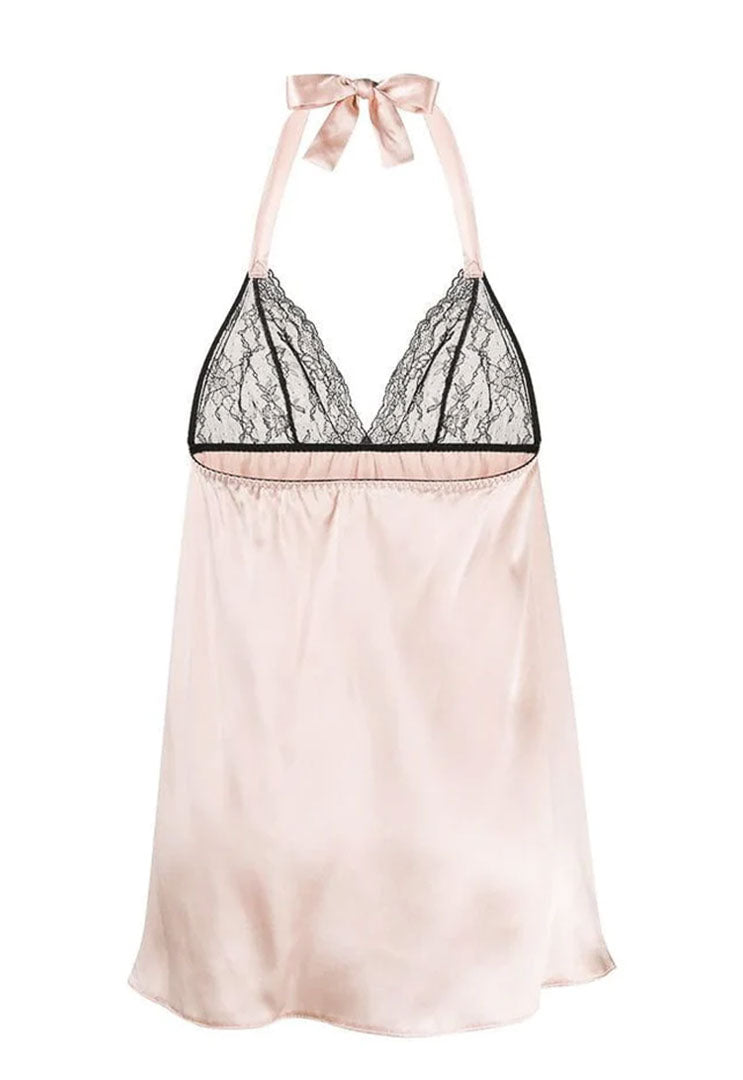 Champagne Whisper – Lace Satin Babydoll Dress