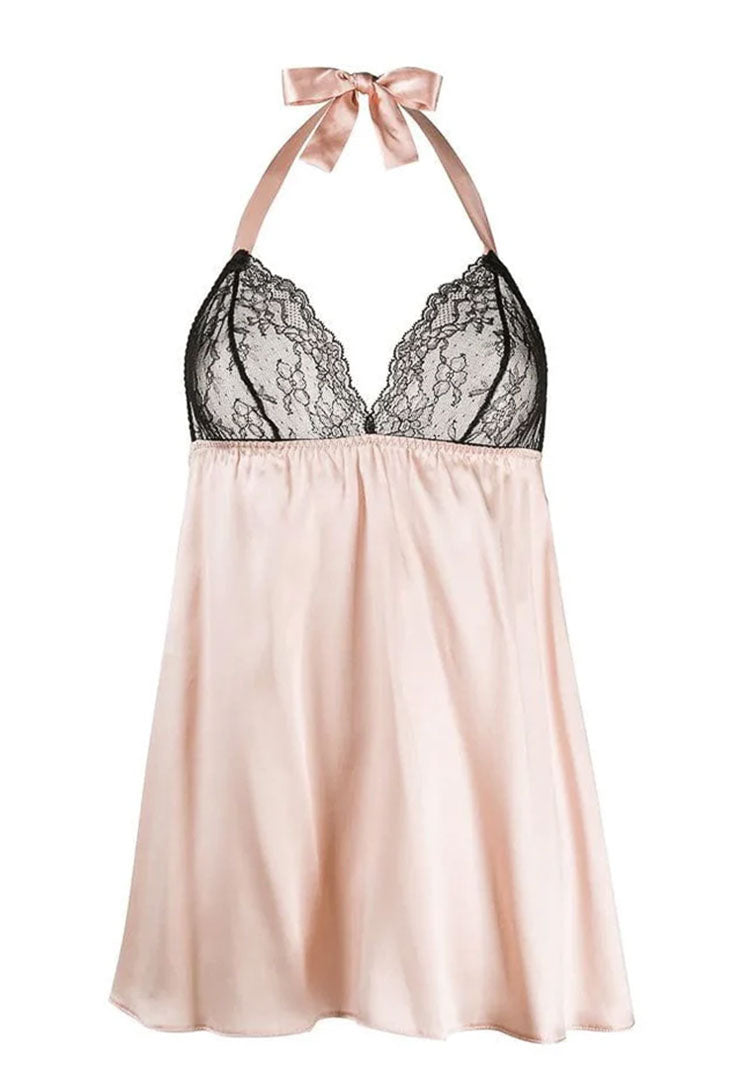 Champagne Whisper – Lace Satin Babydoll Dress