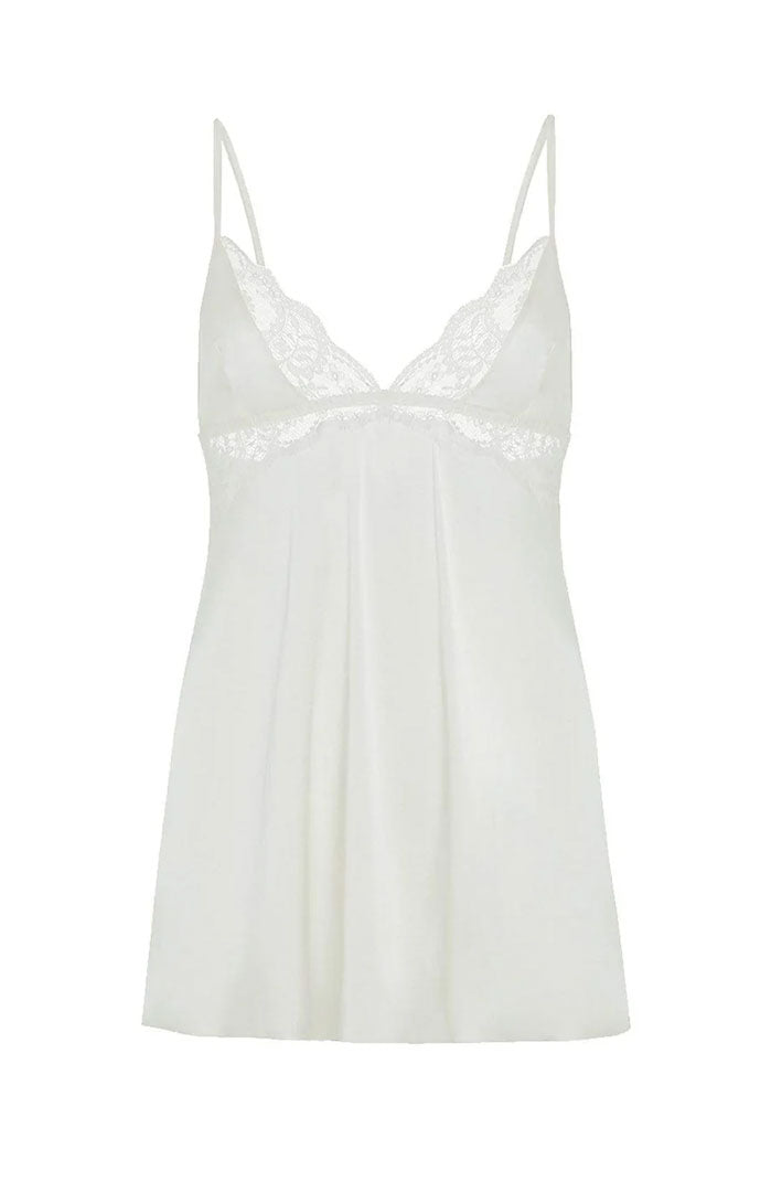 Silk Promise – White Lace Satin Babydoll Dress for Women