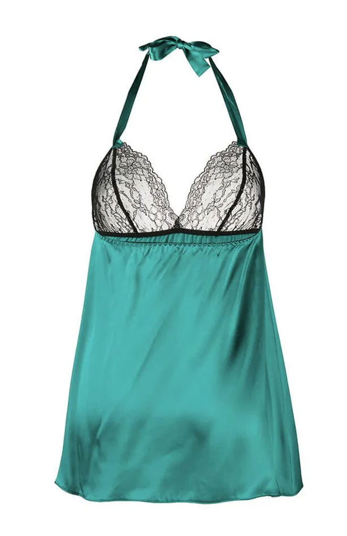 Emerald Envy – Lace Satin Babydoll Dress