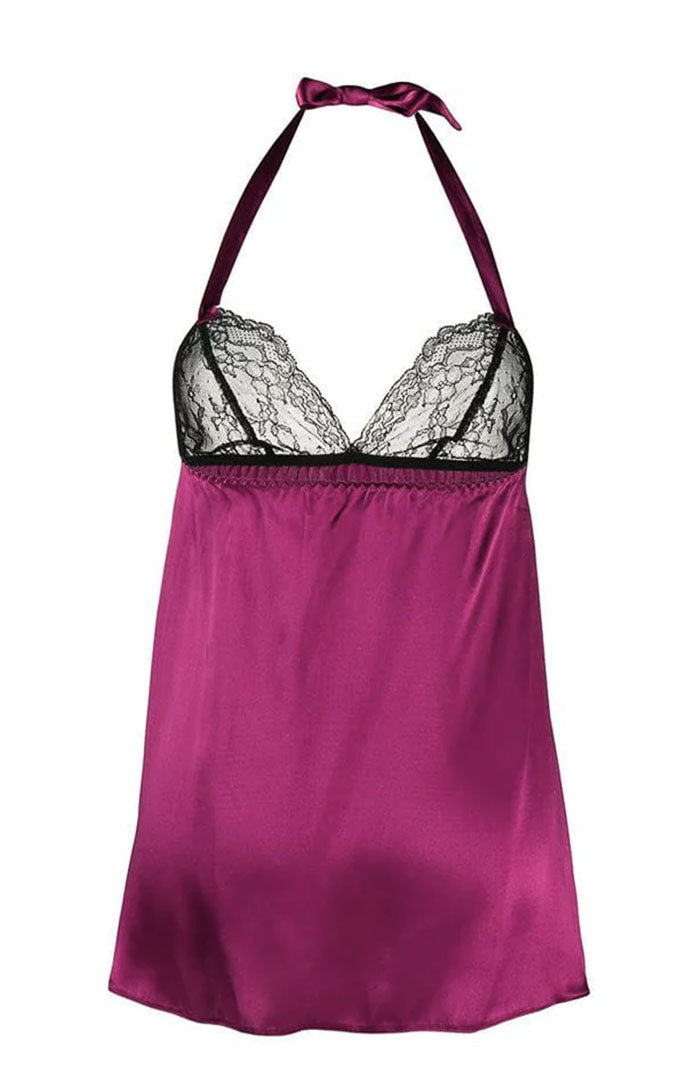 Plum Obsession – Lace & Satin Babydoll Dress