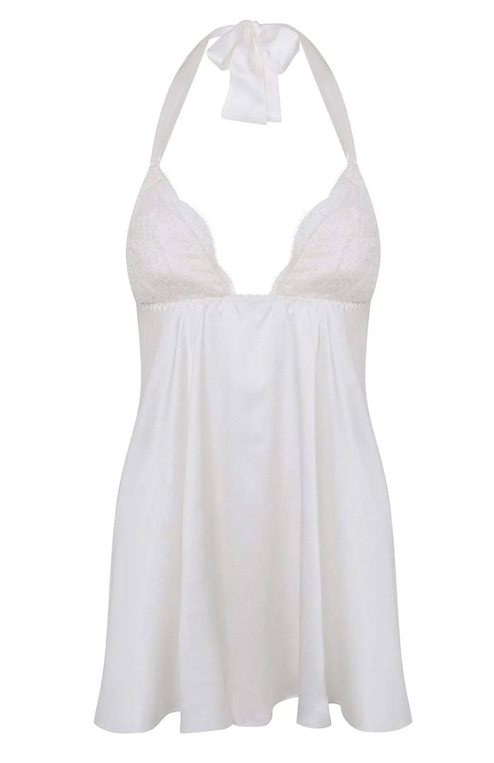 Ivory Allure – Lace Satin Babydoll Dress