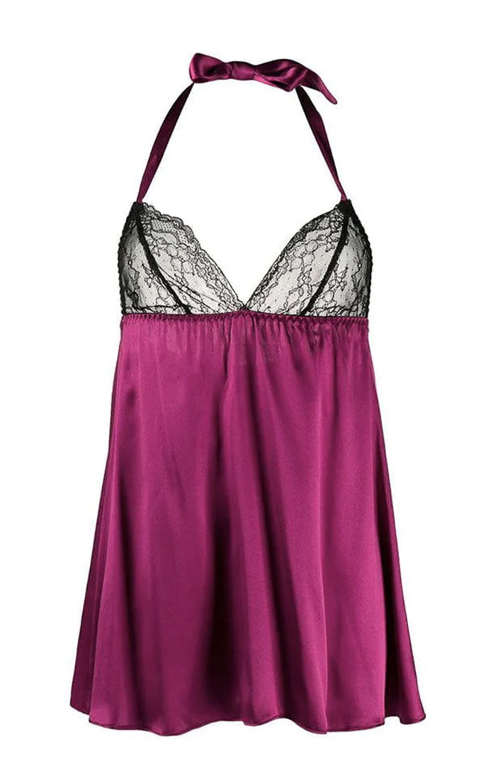 Plum Obsession – Lace & Satin Babydoll Dress