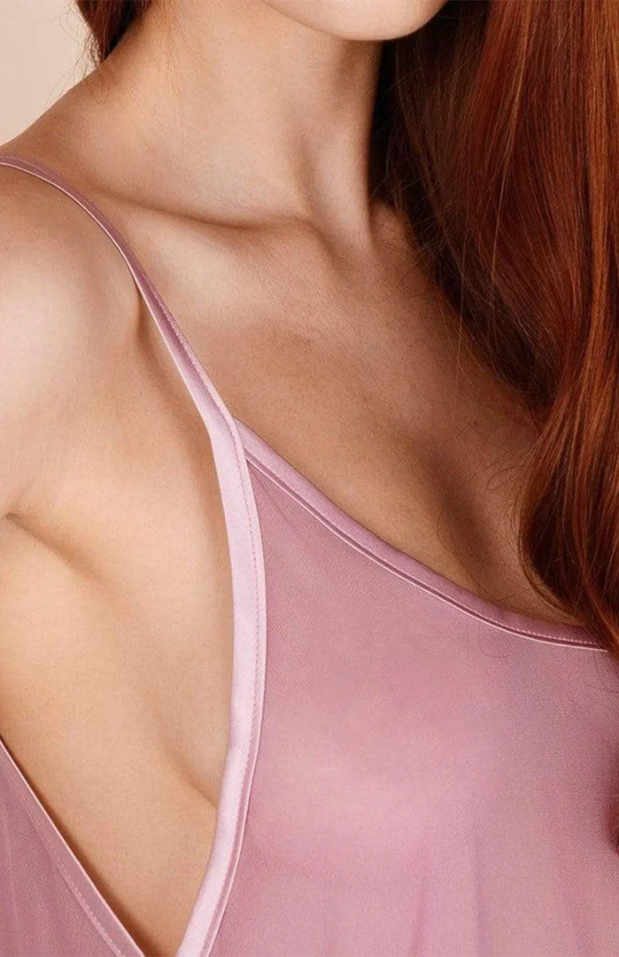 Rosé Desire – Blush Feather-Trim Satin Babydoll Dress for Women