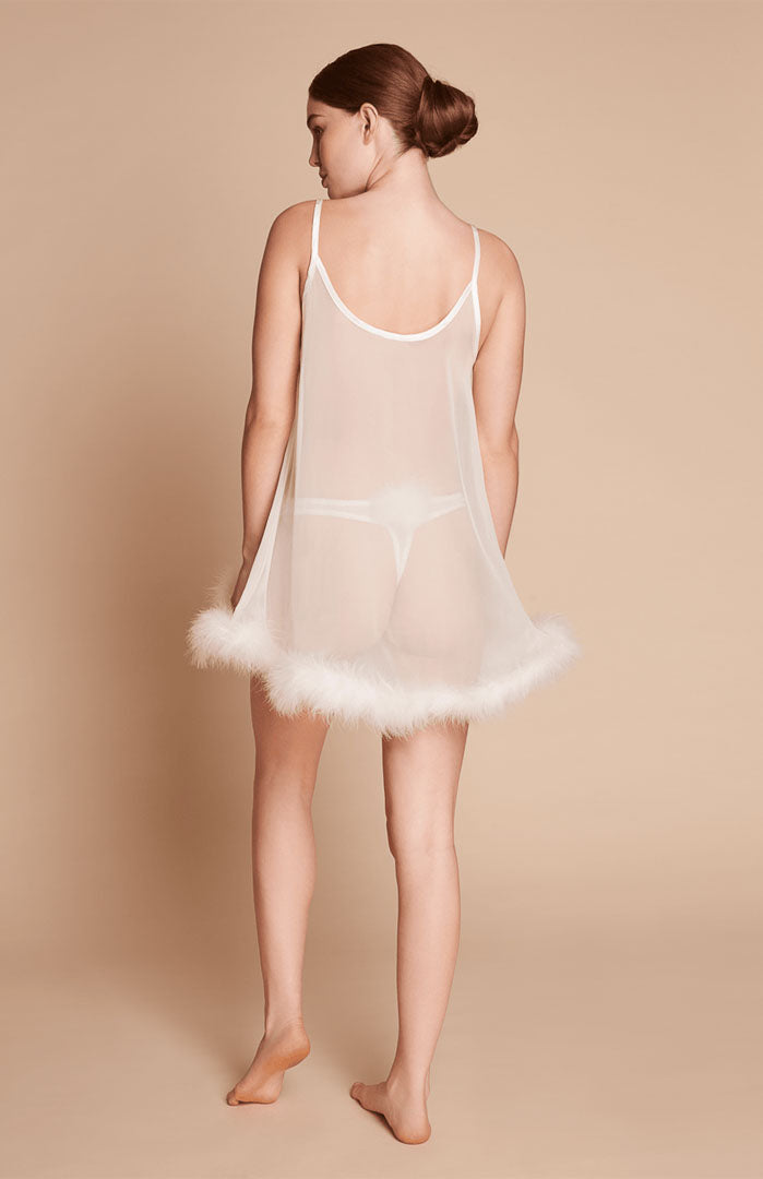 Pure Romance – White Feather-Trim Babydoll Dress for Women