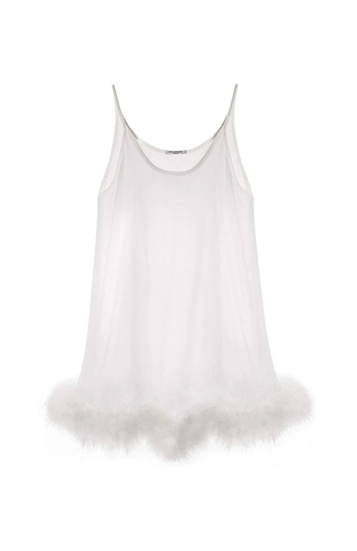 Pure Romance – White Feather-Trim Babydoll Dress for Women