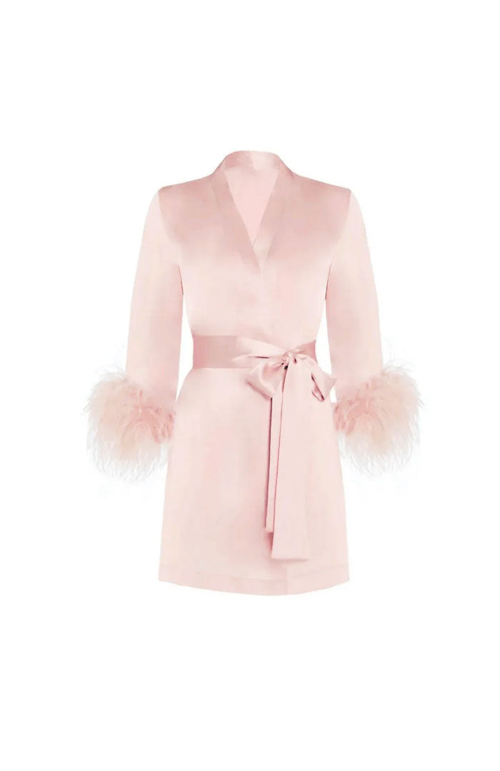 Soft Confession – Feather-Trim Satin Robe for Women
