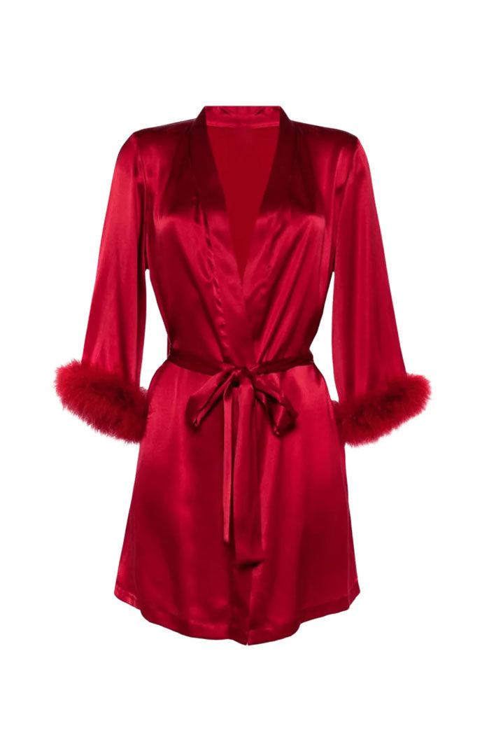 Red Mrs. | Feather-Trim Satin Robe for Women