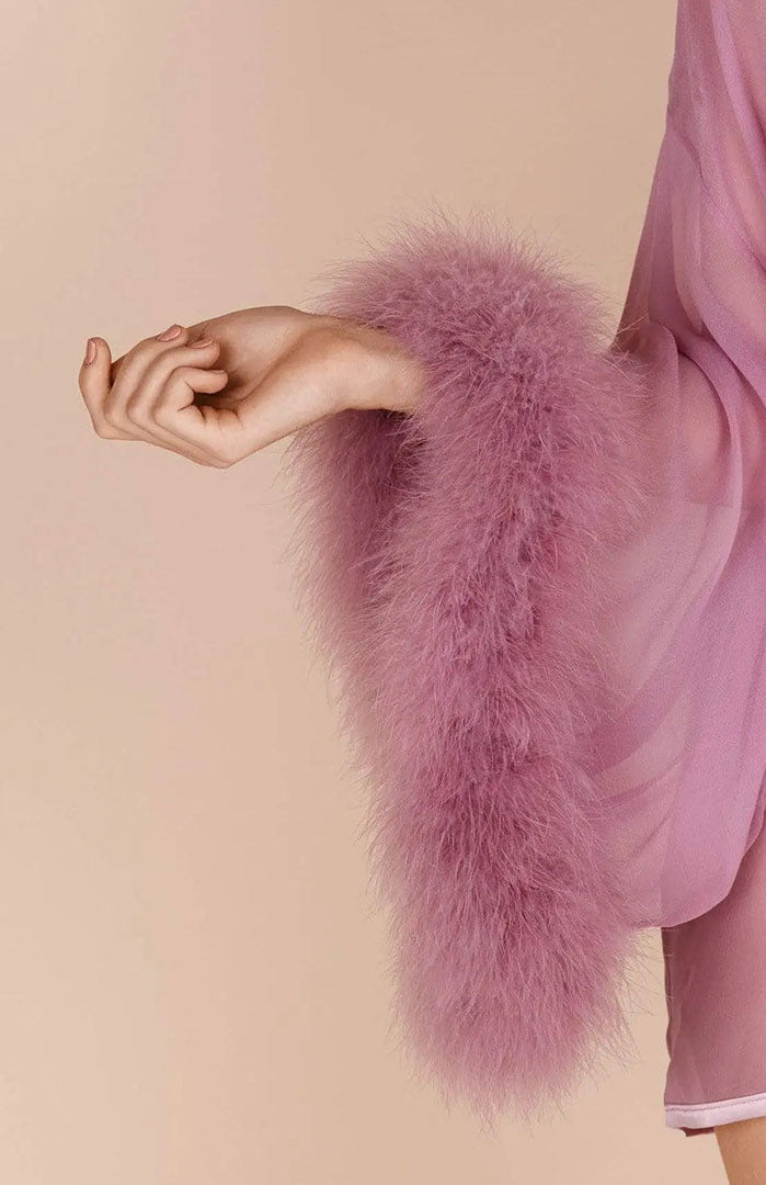 Blush Affair – Feather-Trim Satin Babydoll Dress