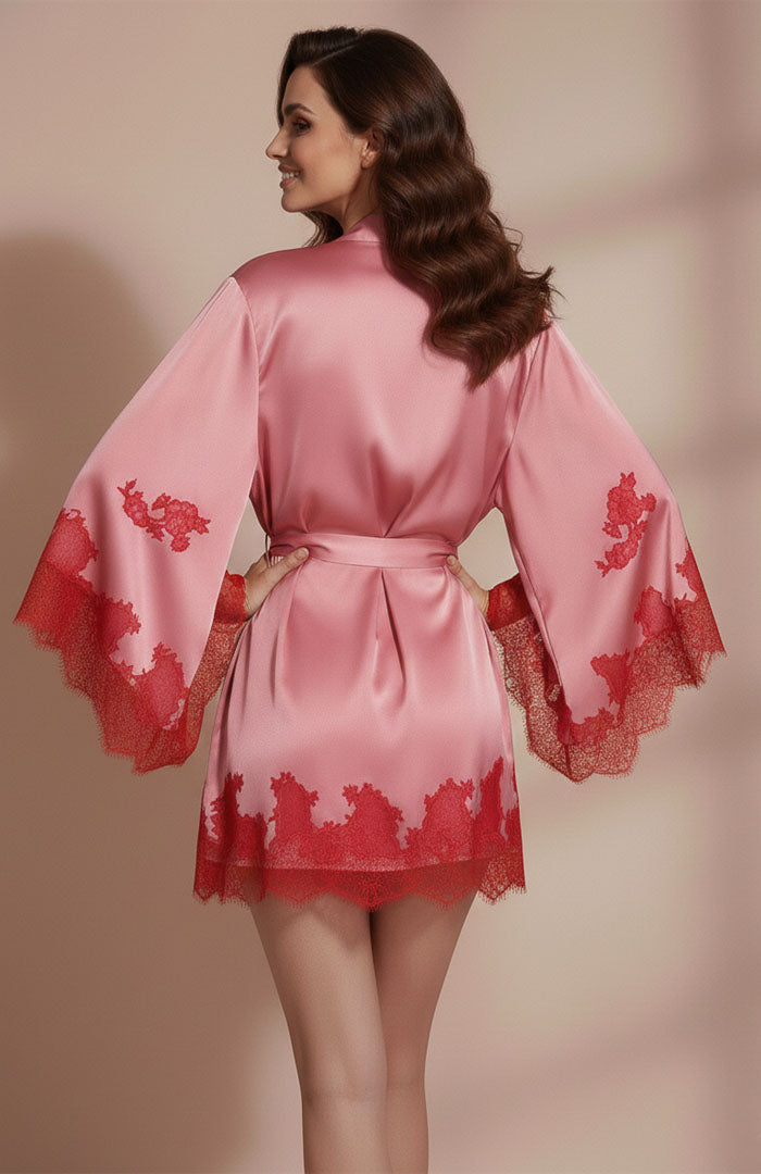 Pretty Romance – Red Blush Satin Lace Robe