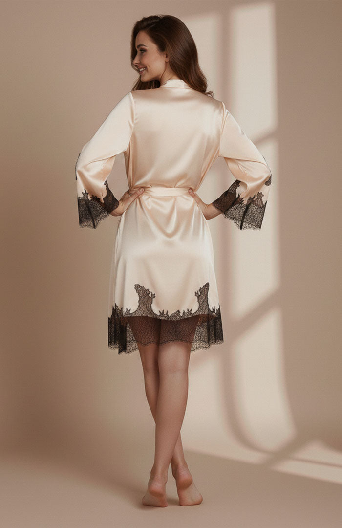 Champagne Noir – Armani Satin Lace Night Robe