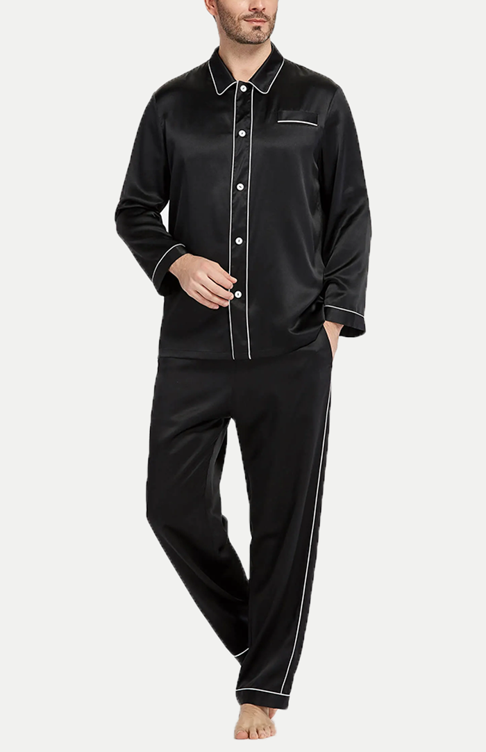 Black Satin Loungewear Set for Men | Luxeliv