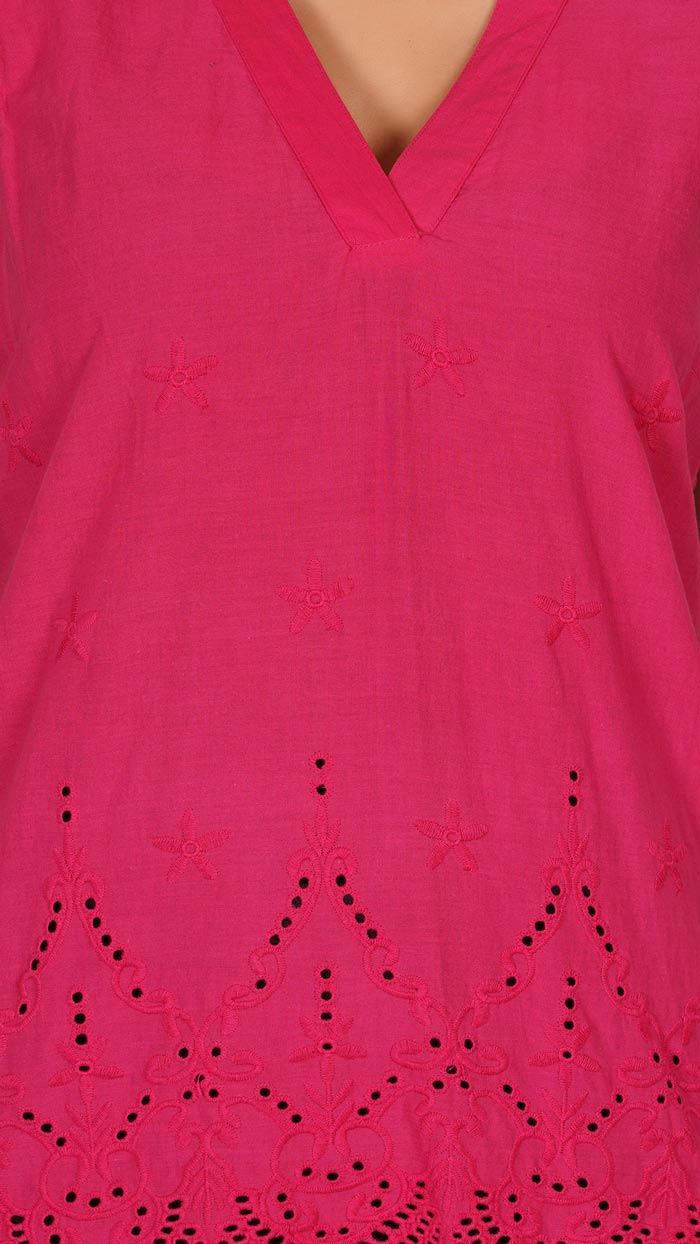 Pink-_-Cotton-Solid-V-Neck-Sleeveless-Regular-Fit-Top-Schiffli-embroidery