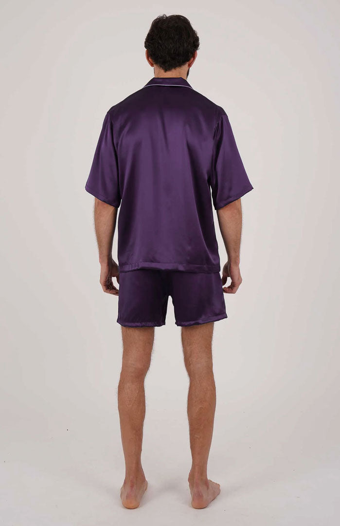 Purple Emperor Silky Satin Luxury Co-ord Set | Short Sleeve Shirt & Shorts