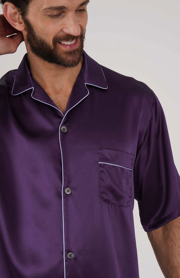 Purple Emperor Silky Satin Luxury Co-ord Set | Short Sleeve Shirt & Shorts
