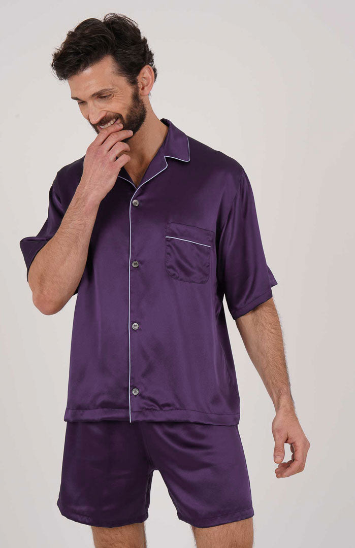 Purple Emperor Silky Satin Luxury Co-ord Set | Short Sleeve Shirt & Shorts