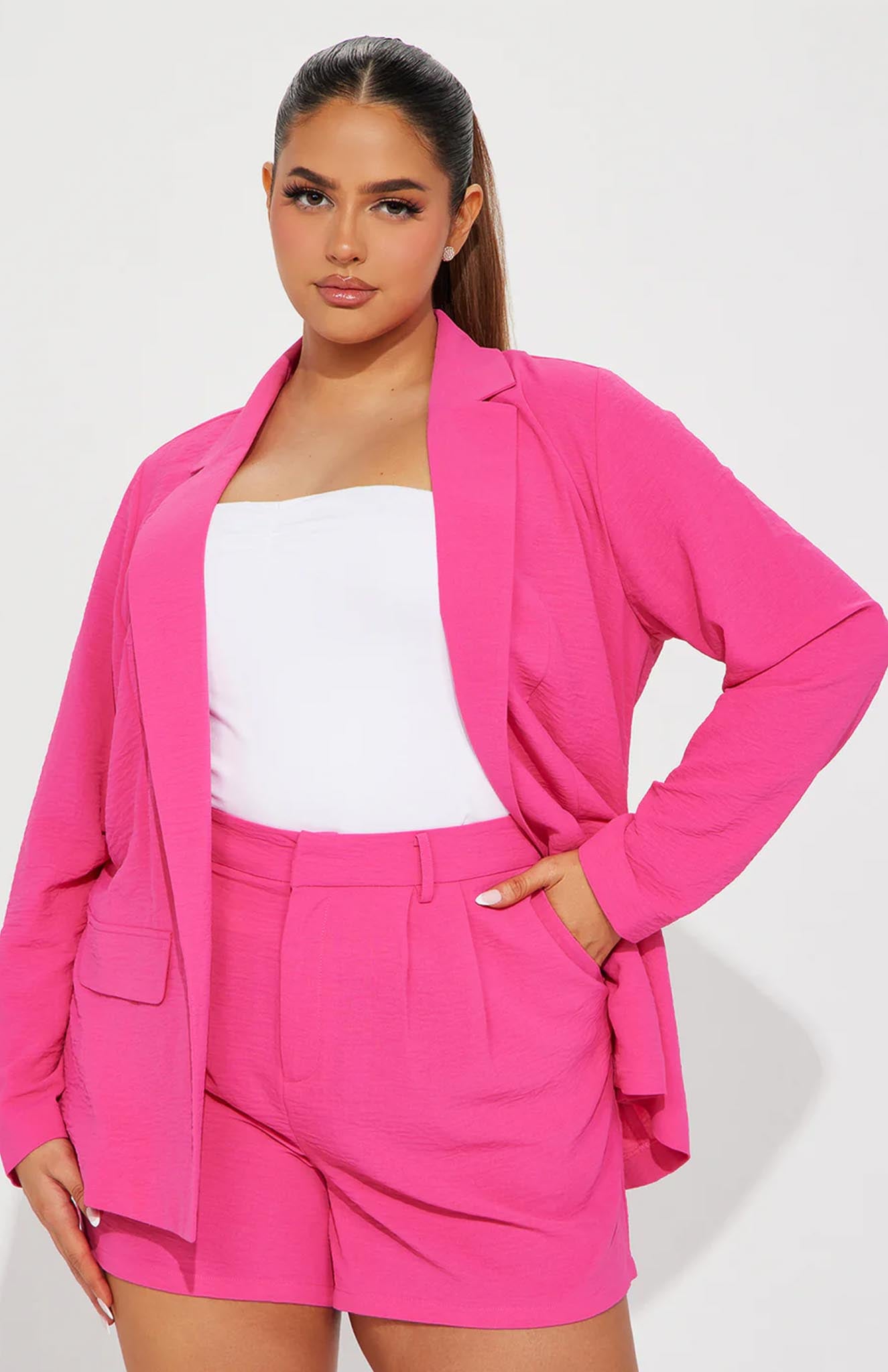 Pink Power Blazer Short Set | Power Suit - Luxeliv Women