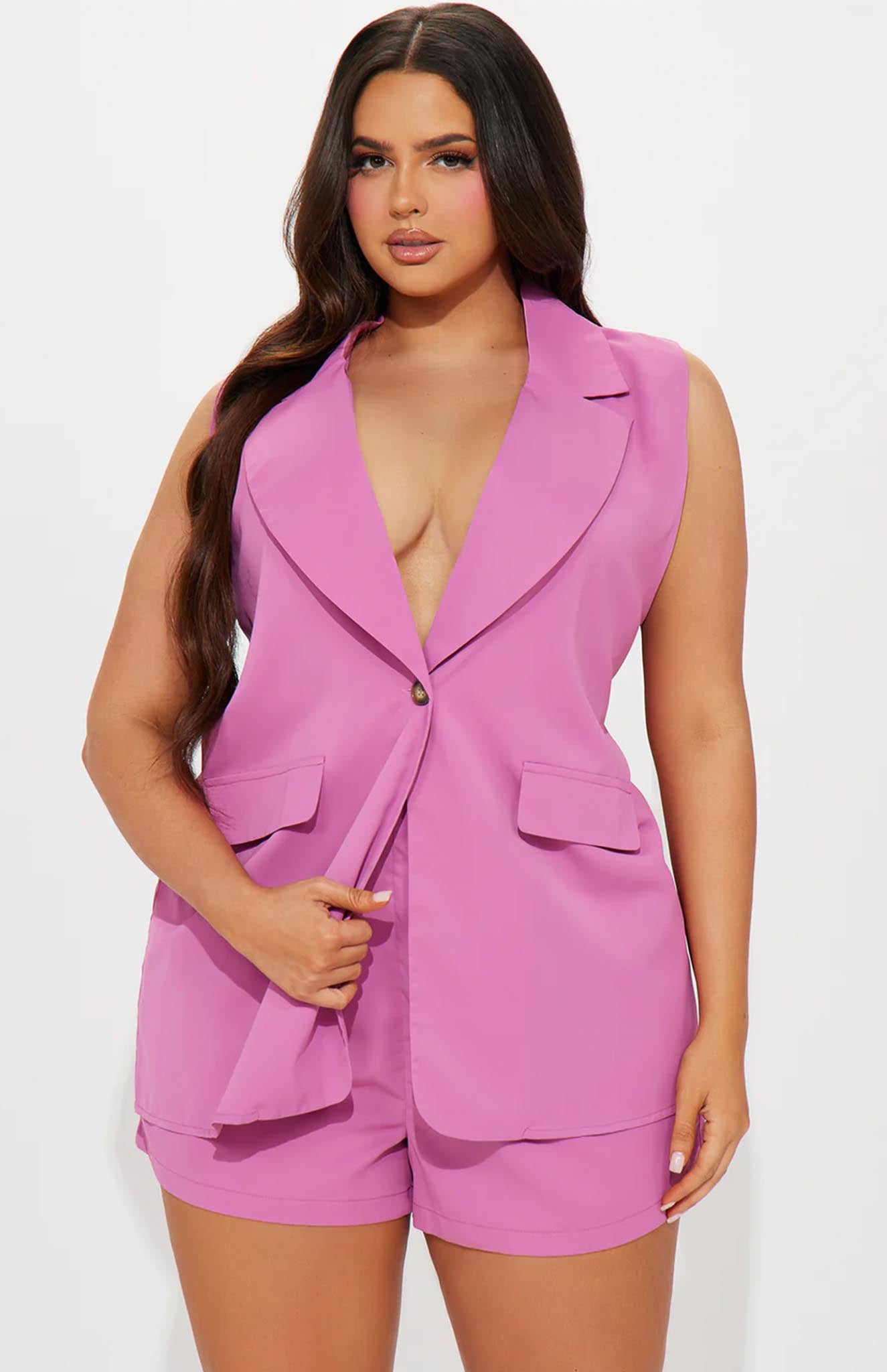 Pink Elegance Blazer Short Set | Power Suit