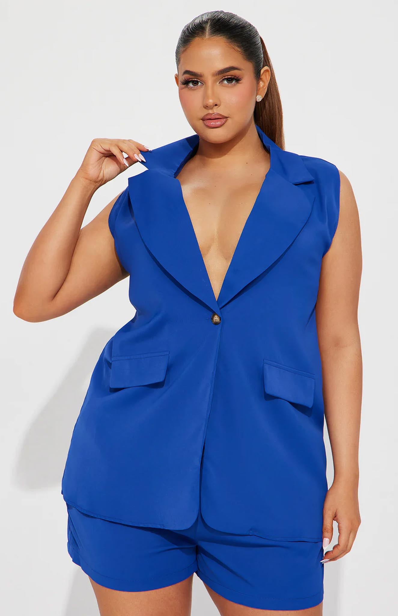 Cobalt Confidence Blazer Short Set | Blue Power Suit - Luxeliv Women