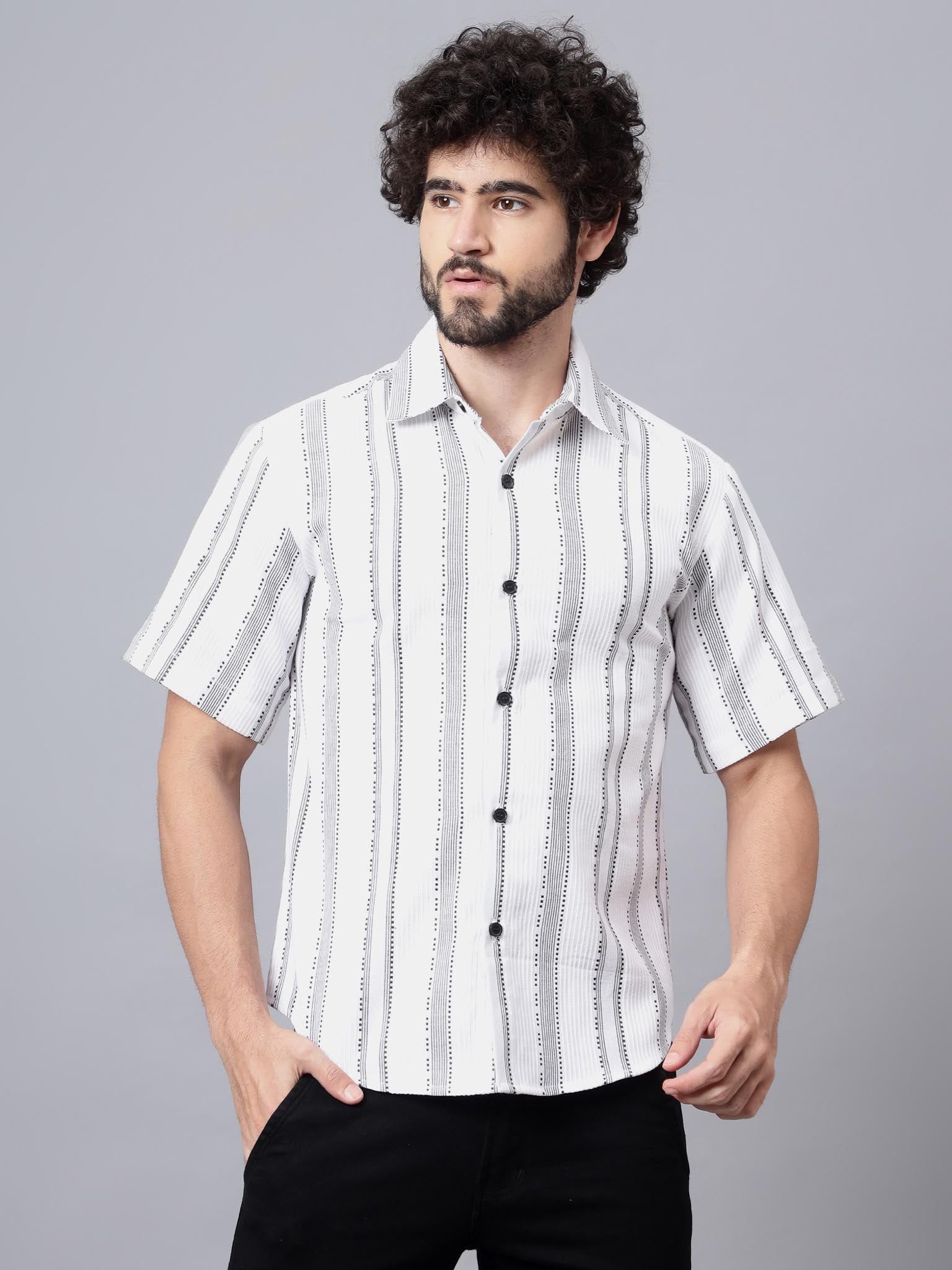 White Wave | White & Black Abstract Summer Shirt | Luxeliv Men 
