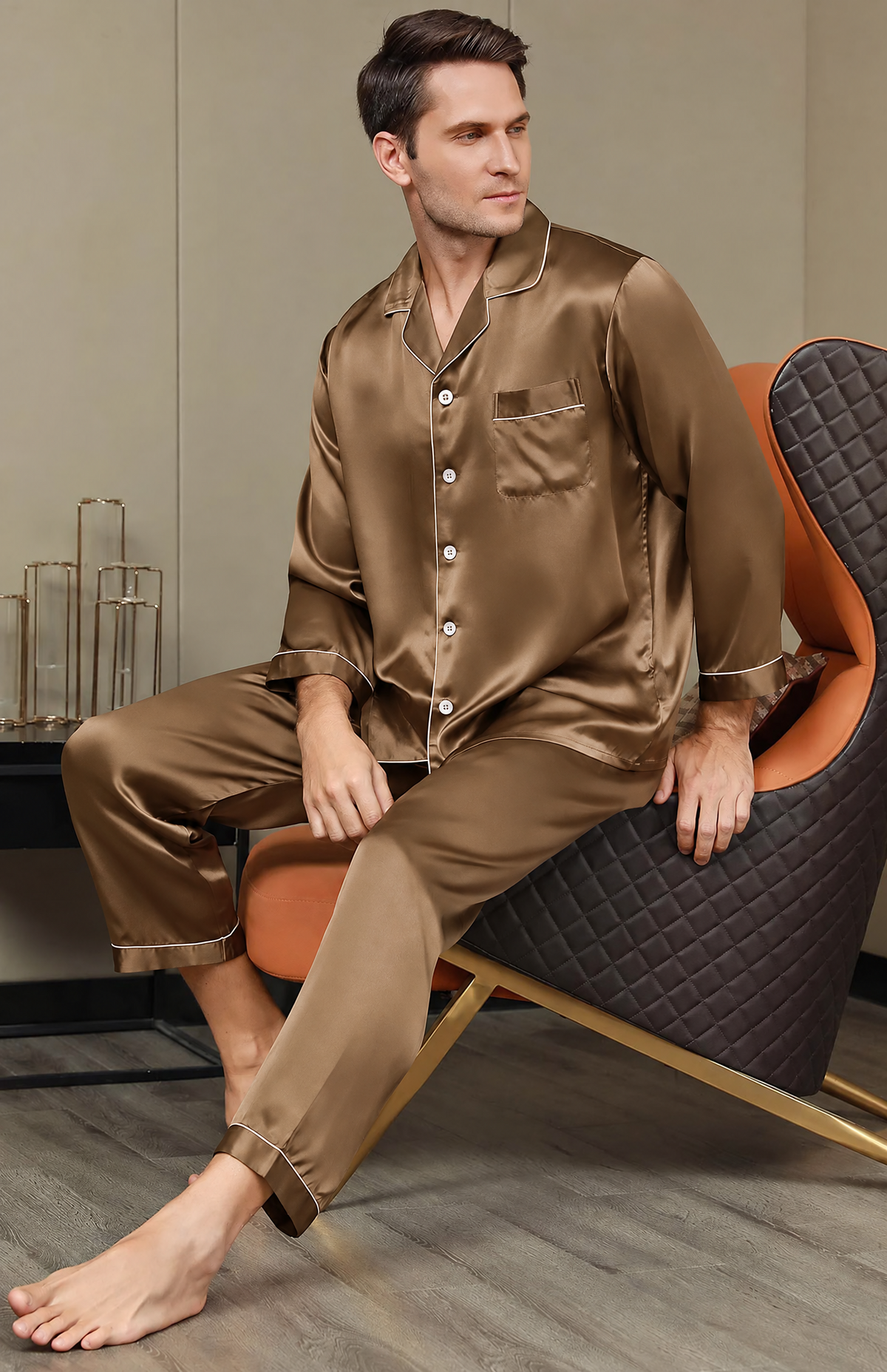 7 Shades Of Gold | Armani Satin Festive Luxury Loungewear Set for Men