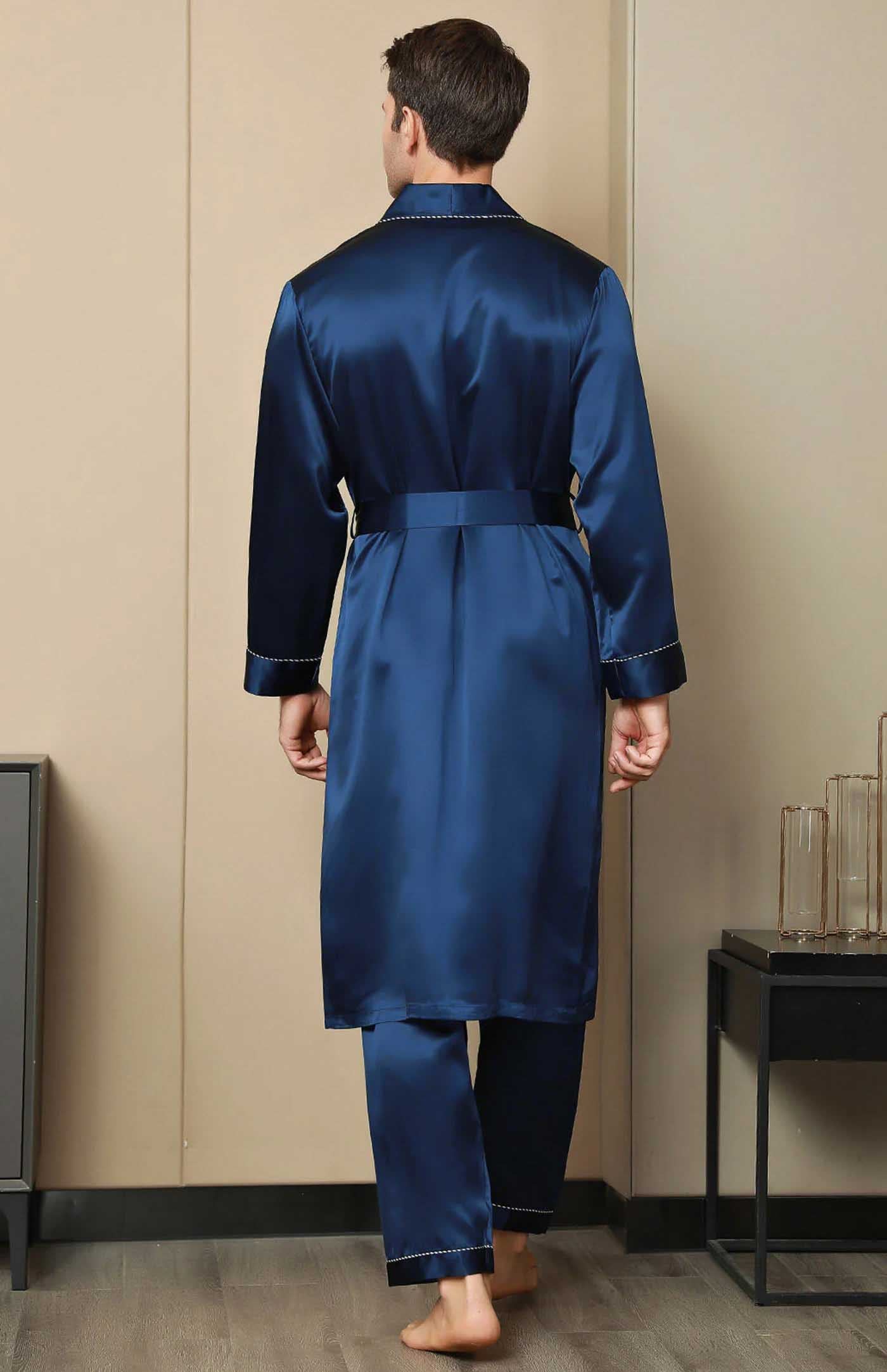 Midnight Blue Satin Robe and Pyjama - Luxurious Loungewear Collection