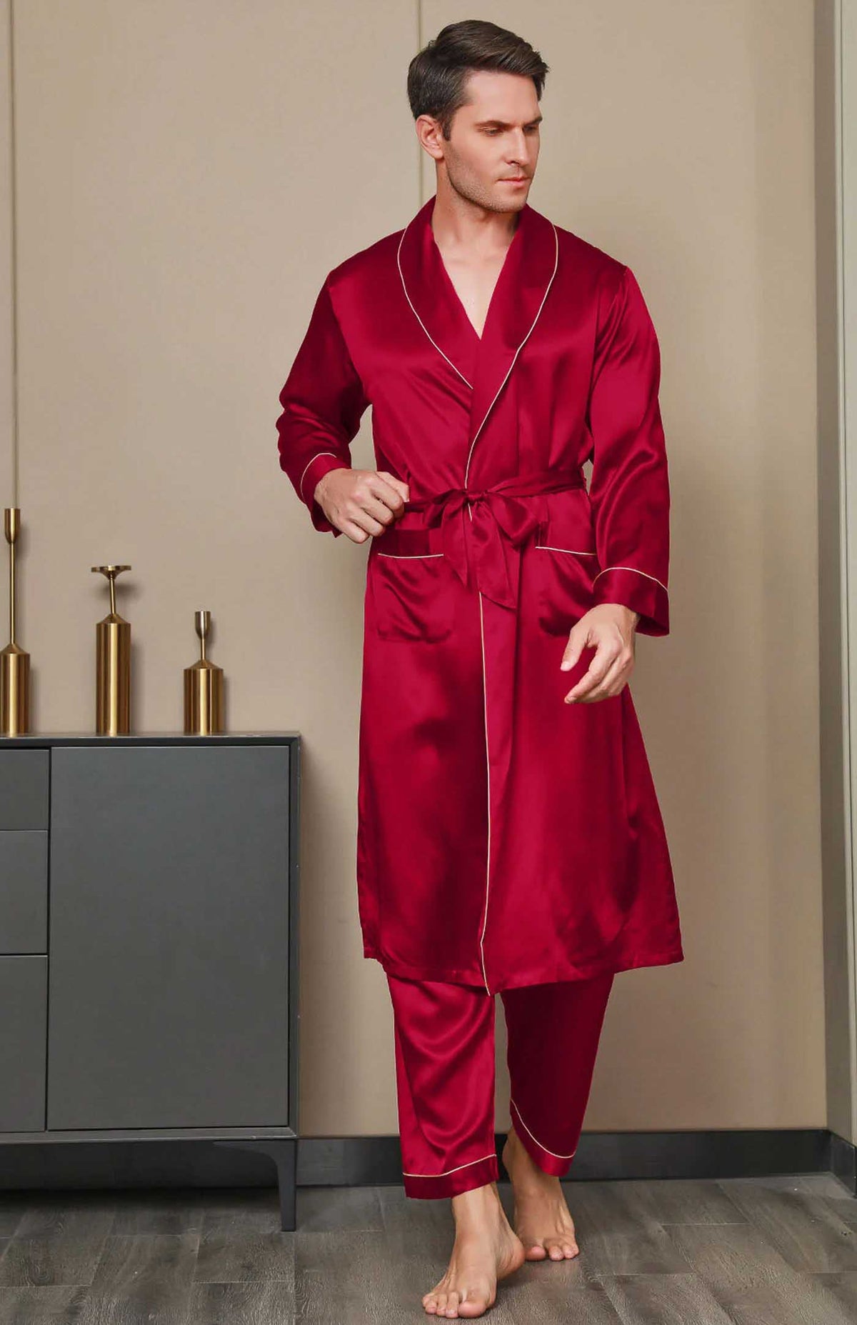 Buy Red Satin Robe for Men Online | Luxeliv