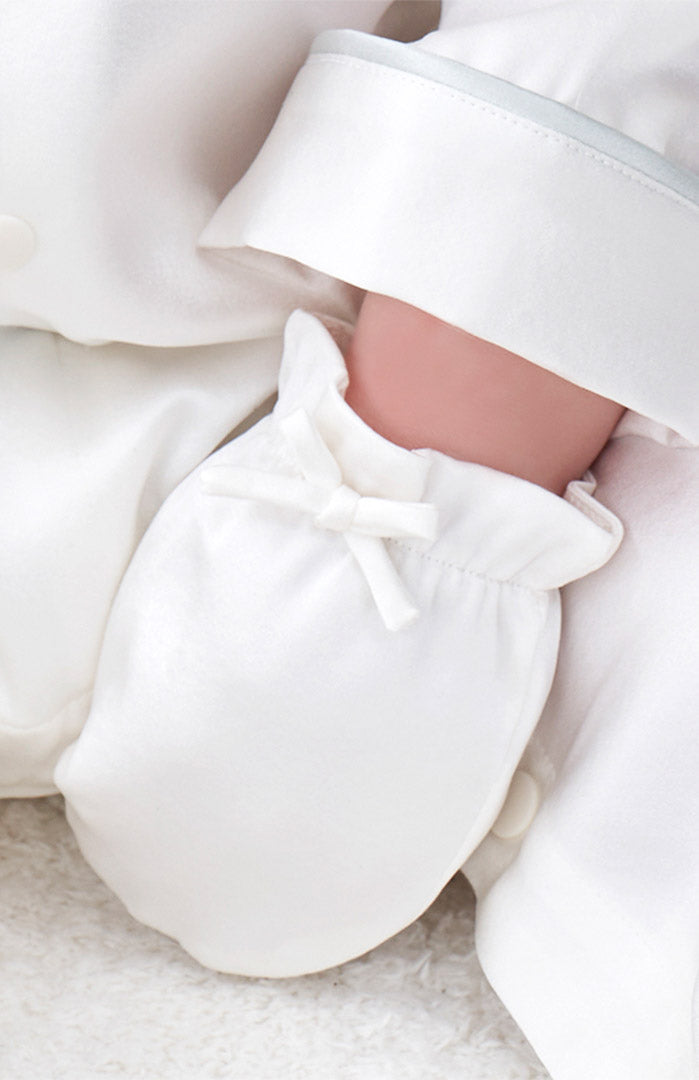 Pearl Puff Full sleeves Romper with Mittens | Satin Kids Wear