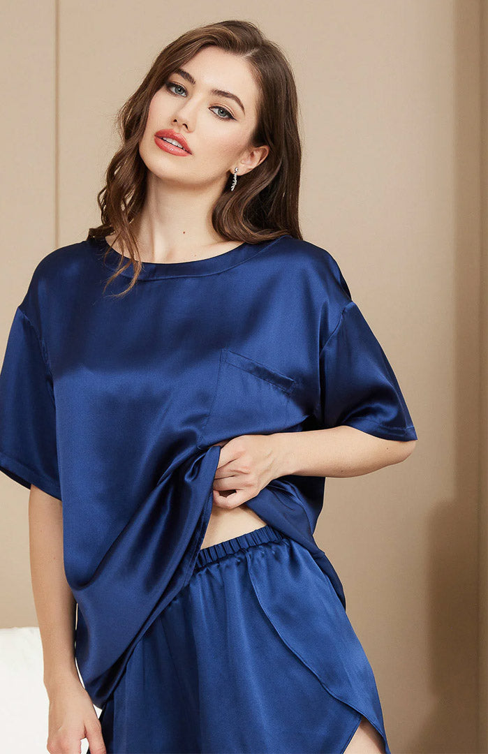 Blue Babe | Satin T-Shirt & Shorts Set
